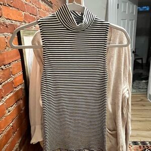 Athleta Black and White Striped Sleeveless Turtleneck Top Size S
